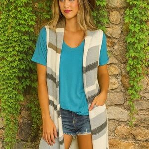 CHICO'S Long Metallic Accent Striped Duster Vest, M